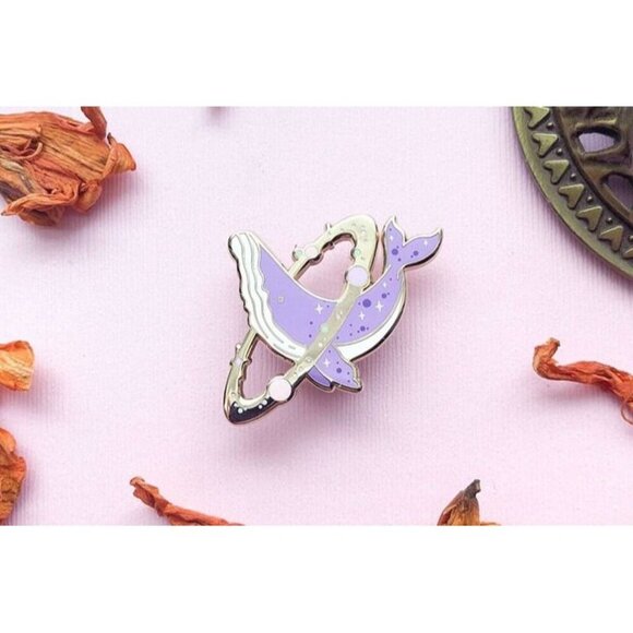 Cosmic Whale Enamel Pin - Gold Plated Celestial & Sea Life Jewelry - Picture 5 of 7